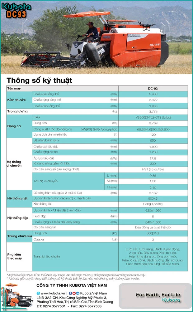 Máy gặt đập liên hợp Kubota DC93